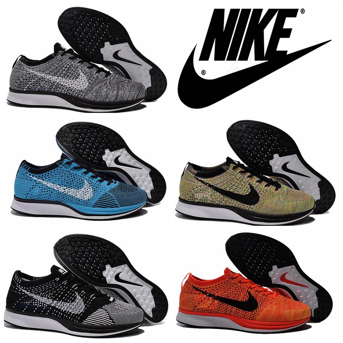 2016 Nike Flyknit Racer Negro Blanco Kanye West de los hombres de los zapatos de Oreo, venta al por mayor Nike Racer Blue Lagoon Negro Gecko 526 628 401 Hombres zapatilla de deporte
