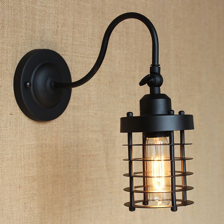 2020 Vintage Small Iron Cages Wall Sconce Black Edison Bulb