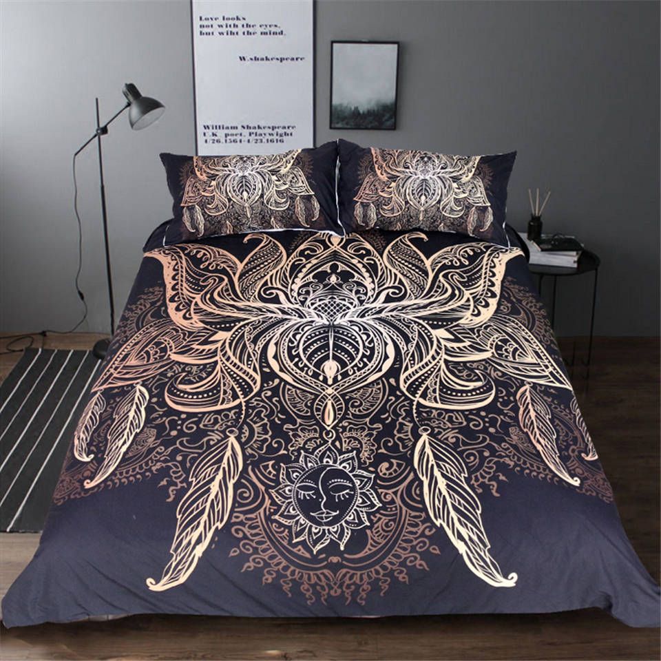 2017 New Arrivings Gilding Sun Lotus Bedding Sets Duvet Cover