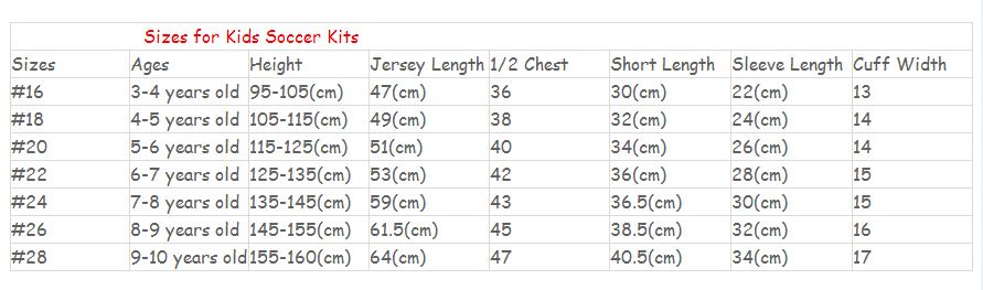 Image result for kids jersey size chart, 16, 18,20,22,24,26