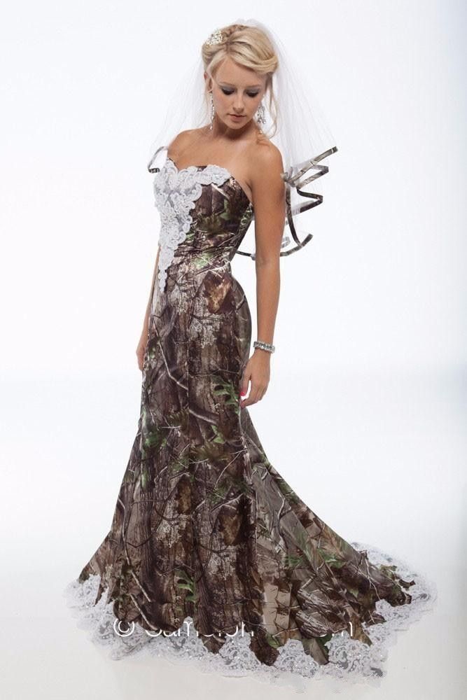 Lace Camo Wedding Dresses Trumpet Style Long Forest Camouflage