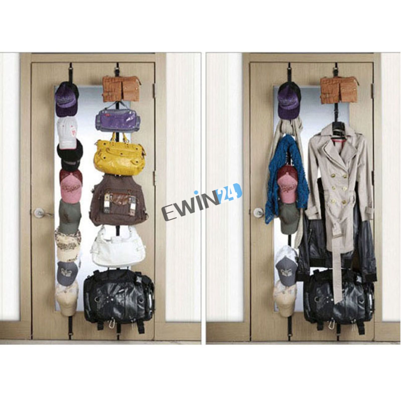 Black Hanging Rope Behind The Door Hat Clothes Rack Organizer Adjustable 7 Hooks