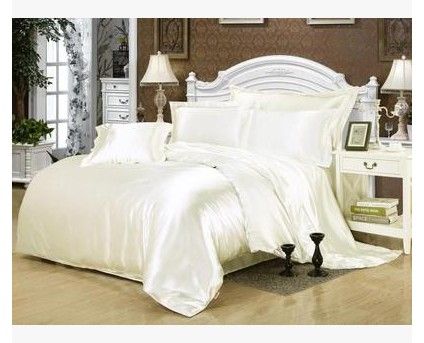 Cream White Silk Bedding Set Satin California King Size Queen Full