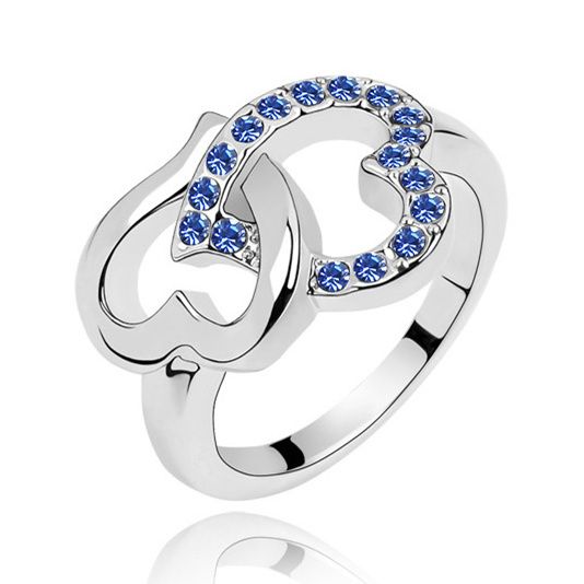 Mode silver cz stenringar 100% ny lyx tjeckisk diamantring legering hjärta form österrike kristall bröllopsklänning ringar