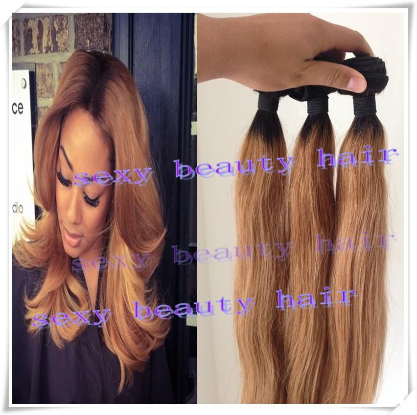 1b 27 Honey Blonde Dark Root Ombre Human Hair Straight Two Tone