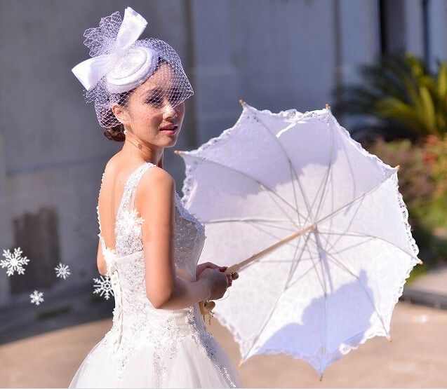 Sombrilla de encaje de 26 "increíble calidad Bodas Accesorios Paraguas y sombrillas Decoración de bodas Vajilla central Accesorios para bodas nupciales Ideas de fotografía de paraguas de novia 