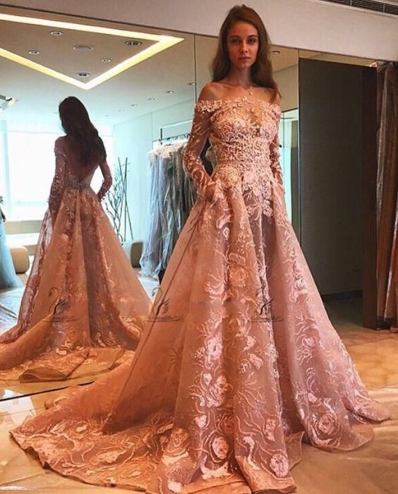floral long sleeve prom dress