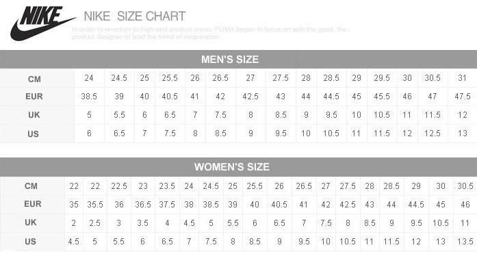 nike lebron size chart