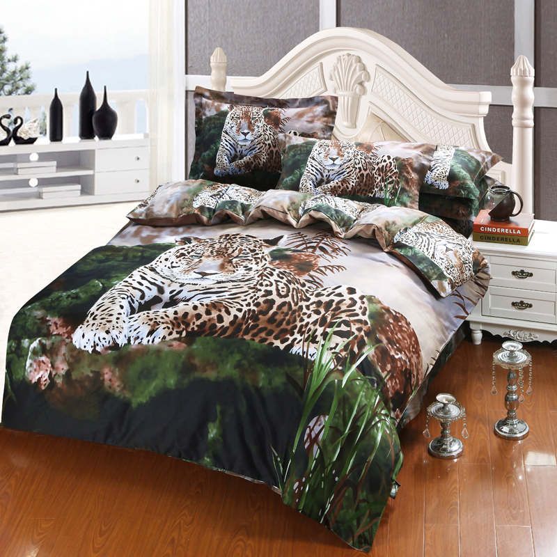 3d Oil Painting Leopard Print Egyptian Cotton Bed Duvet Cover Flat