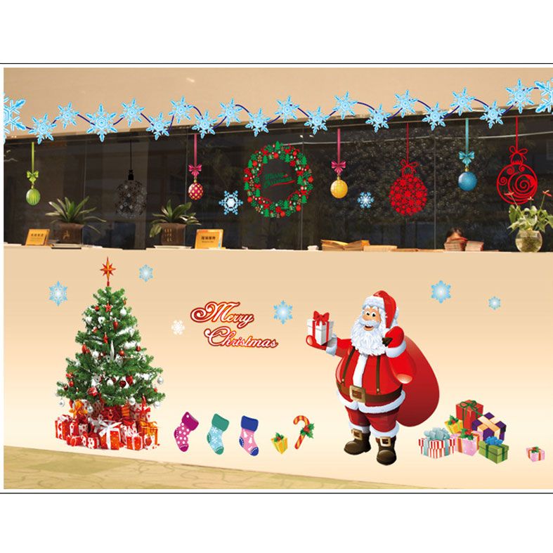 Merry Christmas Wall Sticker Diy Santa Claus Xmas Tree Decoration