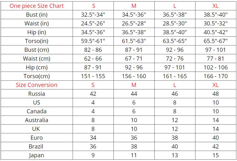 Size Chart For Women S Bathing Suits