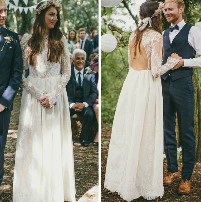 Rustic Long Sheer Sleeves Backless Boho Wedding Dresses High Neck Sleeve Casamento Lace Dress Rustic Long Sheer Sleeves Backless Boho Wedding Dresses High Neck Sleeve Casamento Lace Dress