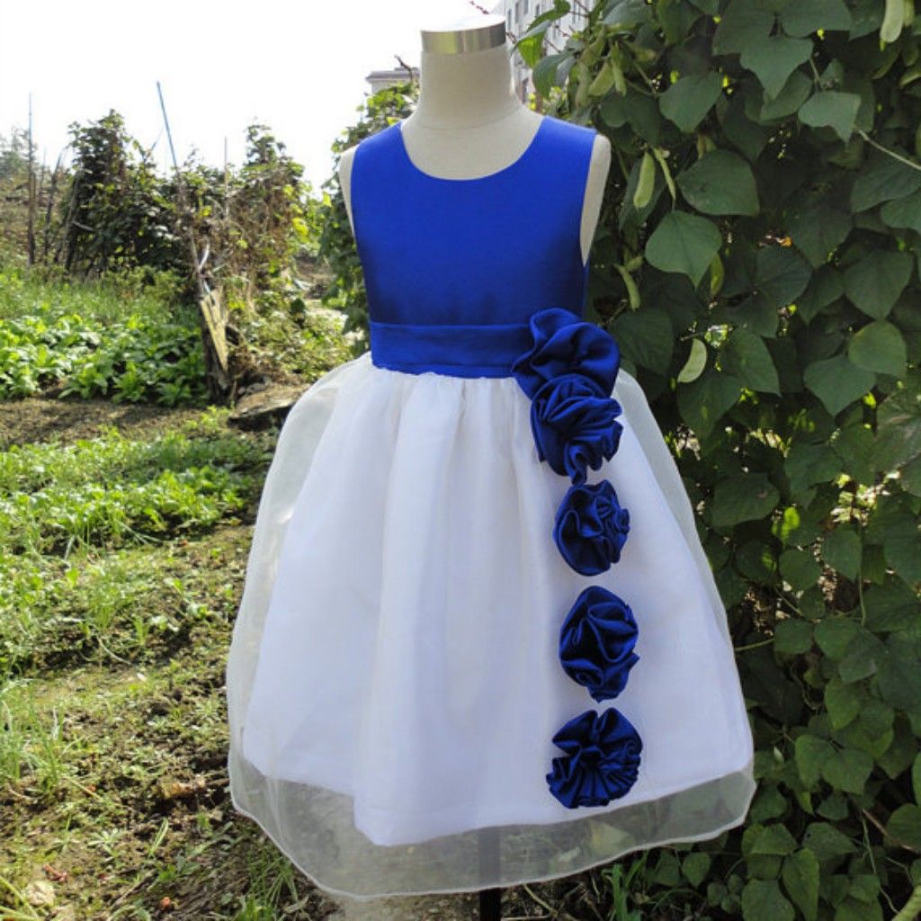 white and royal blue flower girl dresses