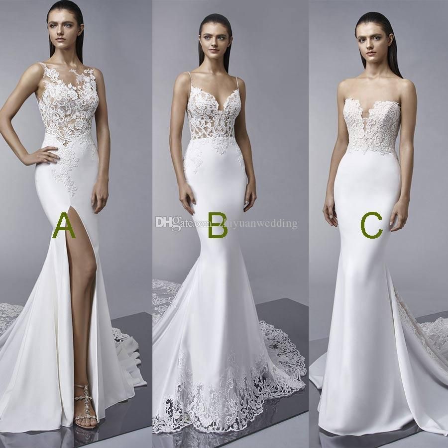 lace bodice satin skirt wedding dress