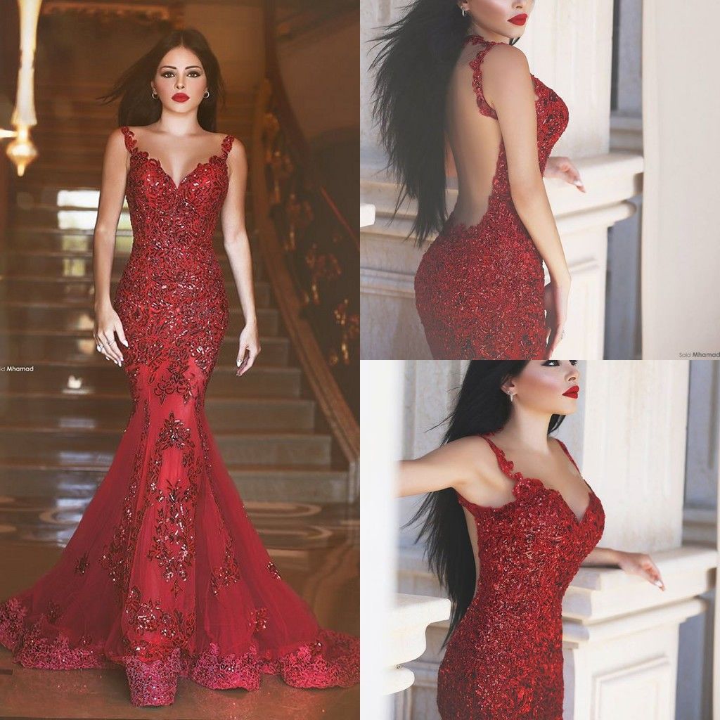 red mermaid style dress