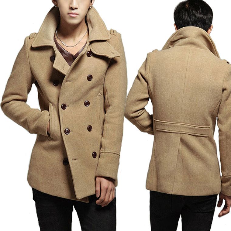 tan pea coat men