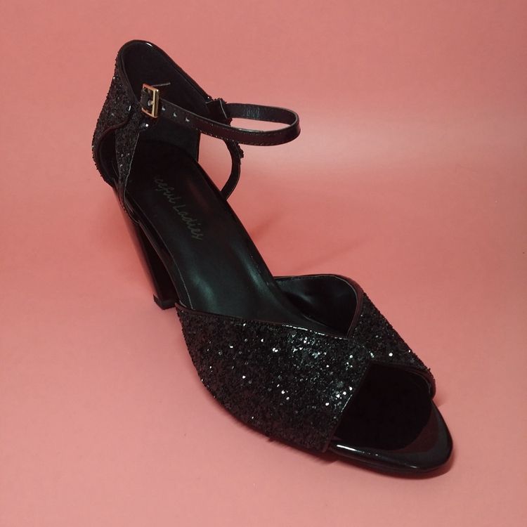 gold peep toe block heels