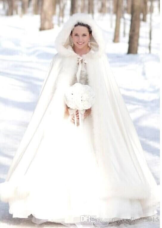 Acheter Blanc Robe De Mariee Dhiver De Mariee Cape Faux De