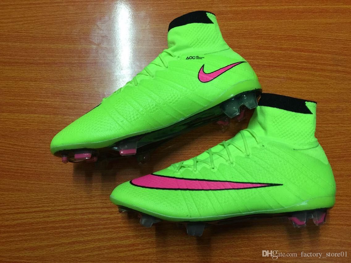 Mercurial Superfly FG Volt / Hyper / Negro zapatos de fútbol para hombre los hombres del tamaño 39-45 Botas de Fútbol
