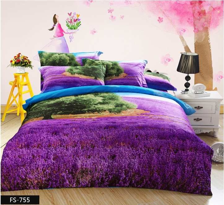 Purple Lavender Oil Painting 3d Bedding Set Queen Size 100 Cotton