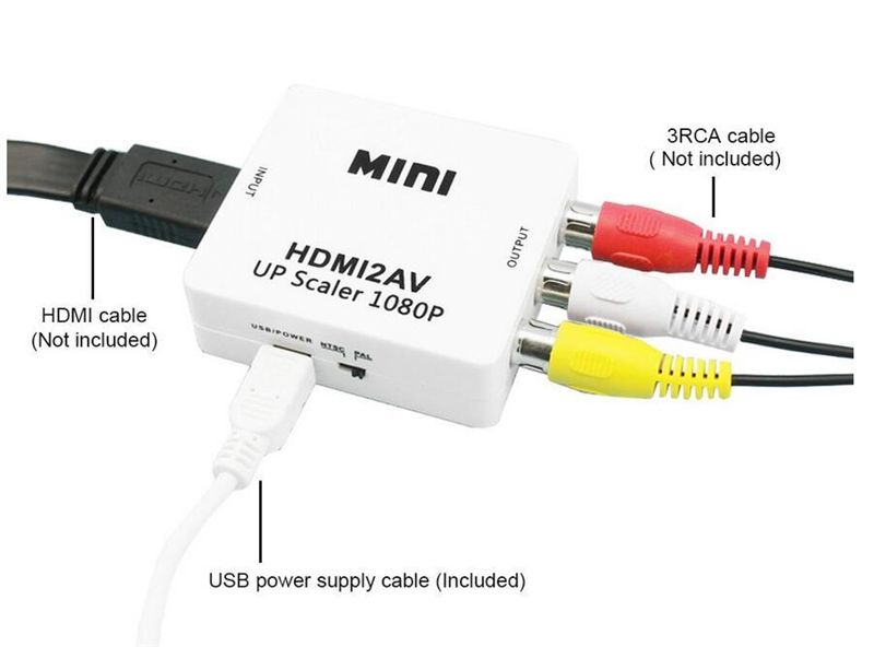 Mini convertitore da Segnale HDMI a AV 720p Adattatore convertitore da RCA a HDMI 1080p Convertitore Adattatore da CVBS Digitale Audio a Video Composito da HDMI a RCA per TV Bianca 