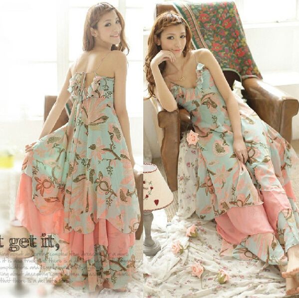 bohemian spaghetti strap dress