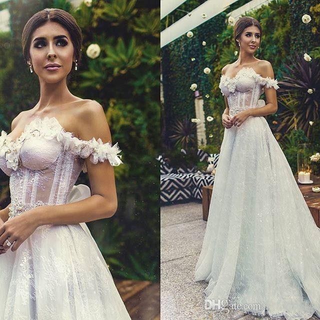 2016 Off The Shoulder Corset Wedding Dresses Full A Line Lace