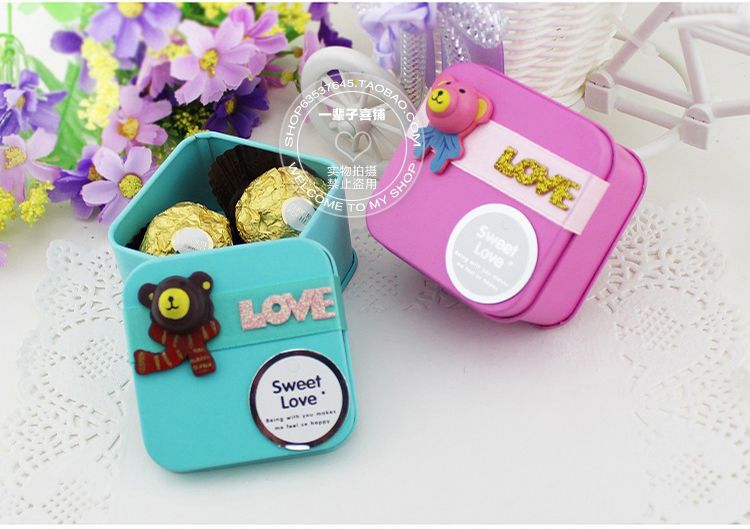 Korean Style Cute Lovely Teddy Bear Tin Candy Favors Holders