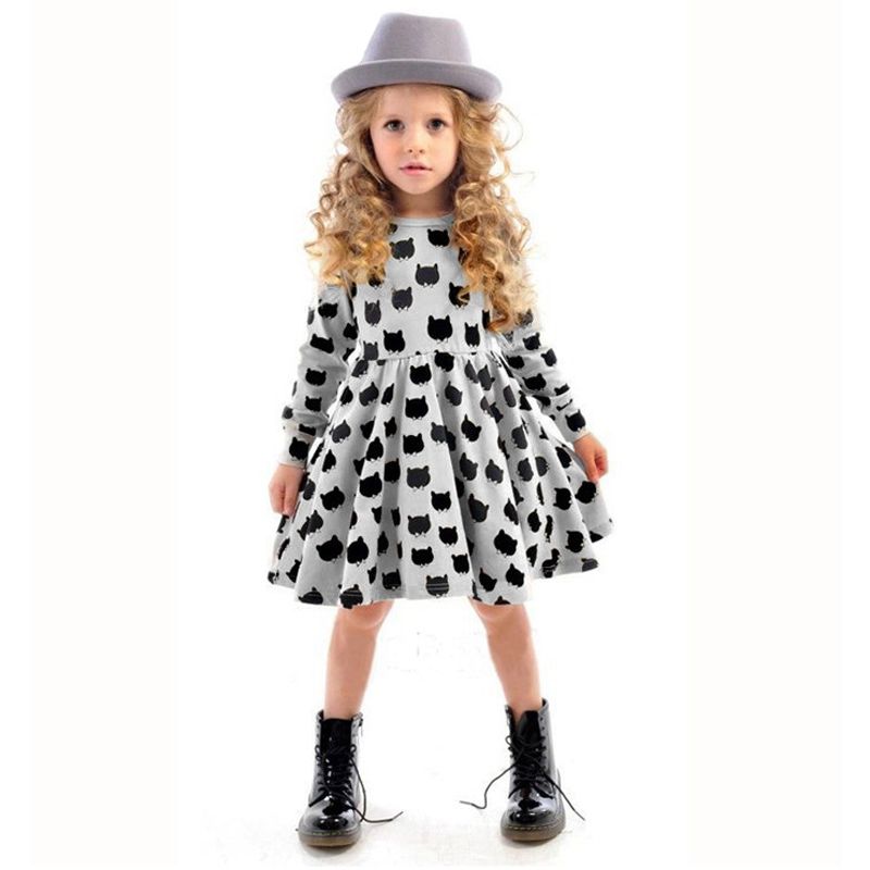 Invierno otoño primavera niña vestido animal impresión ropa para niños 2016 moda larga algodón