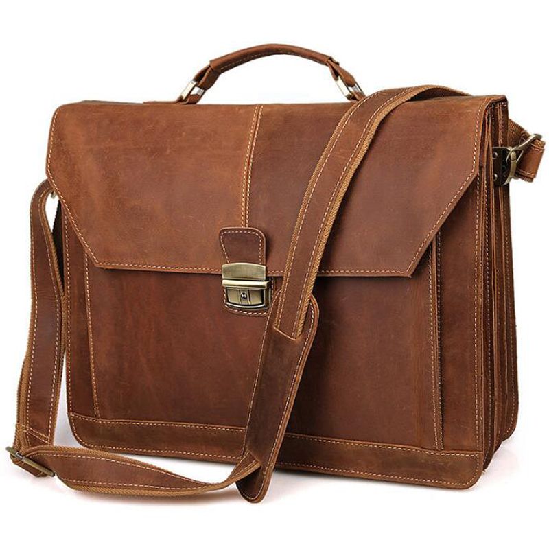 Bolsa de oficina para abogado, Maletines ejecutivos de cuero real para Portátil de 16 ", Bolsas de trabajo para hombre, color marrón