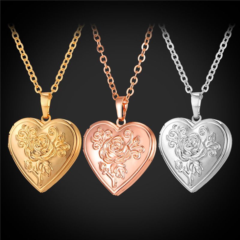 Wholesale U7 Floating Locket Flower Heart Pendant Necklace 18K Real