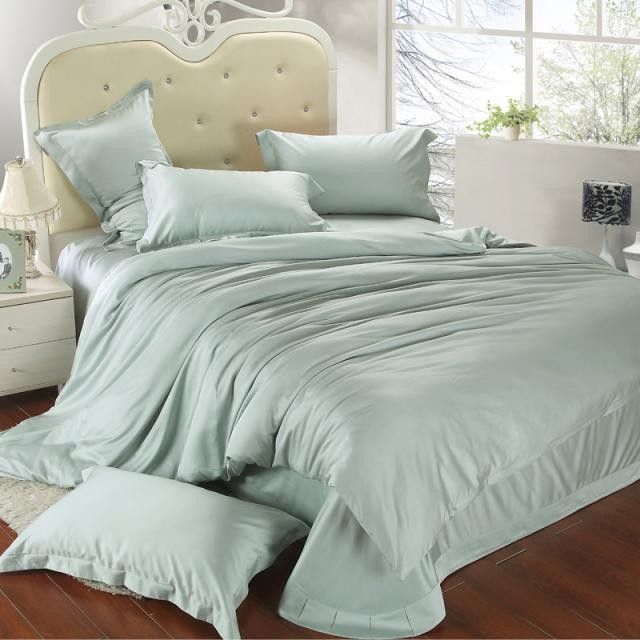 Luxury King Size Bedding Set Queen Light Mint Green Duvet Cover