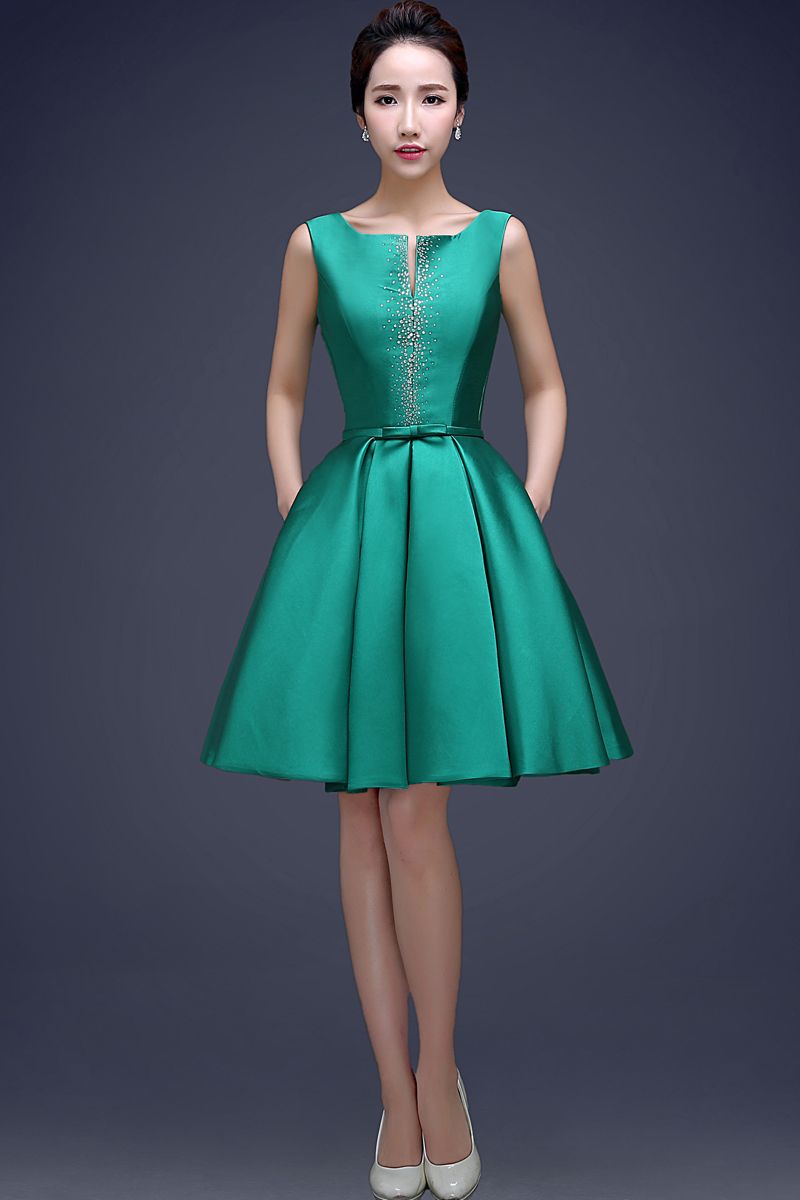 green knee length dresses