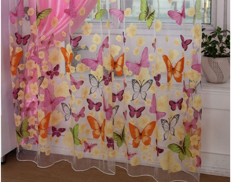 Burnout Butterfly Child Sheer Curtains For Baby Room Window