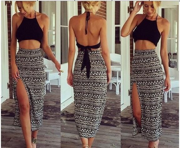 crop top with maxi skirt set