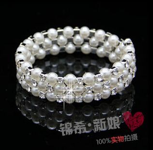 Bridal Accessories Fashion Multilayer Pearl Diamond Bracelet Wide