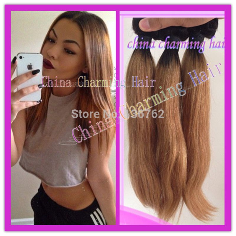 New Style 1b 27 Honey Blonde Dark Root Straight Ombre 2 Tone