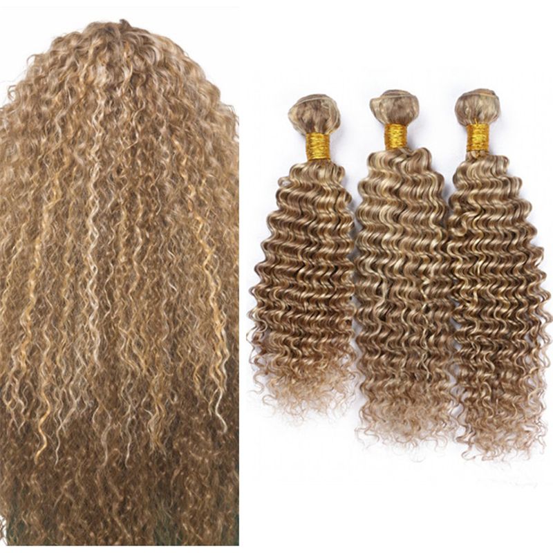 8a Highlight Brown Blonde Deep Wave Piano Hair 3 Bundles Brazilian