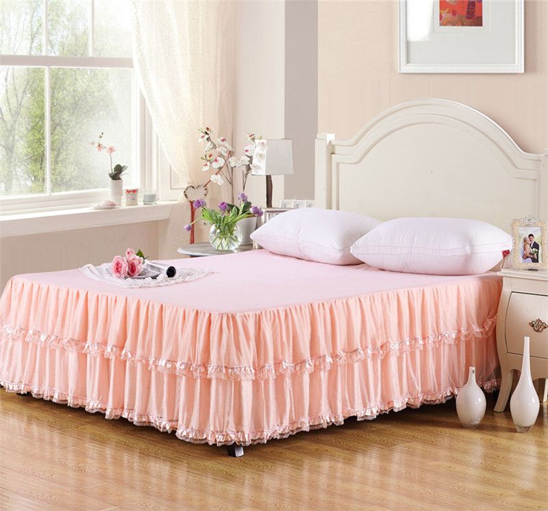 Grosshandel Korean Wasserfall 3 Tiered Ruschen Blasse Pfirsich Cotton Chiffon Bed Rock Mit Pailletten Konig Coverlet Konigin Voll Twin Tagesdecke Fur