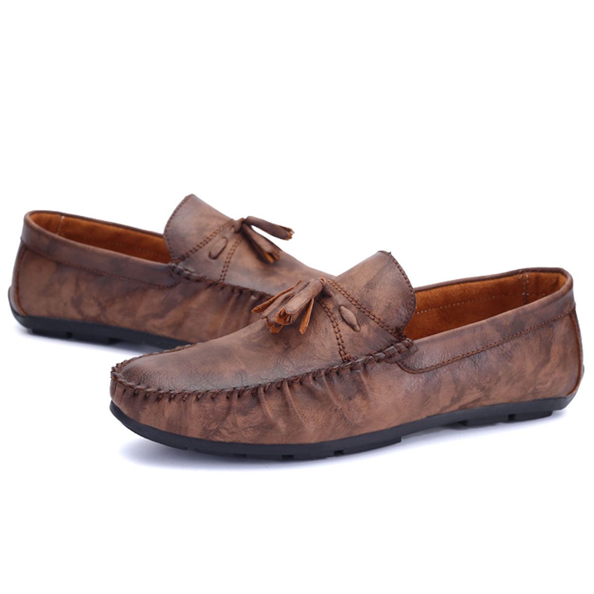Stylish Vintage Leather Tassel Moccasins Mens Slip Ons Laofers Casual