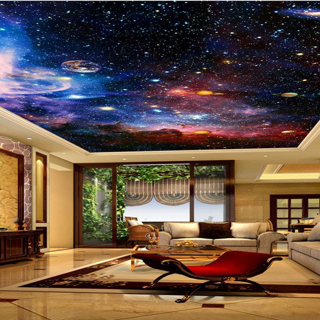 Ciel Nocturne Plafond Papier peint 3D Star Nebula Galaxy thème murales pour revêtement mural