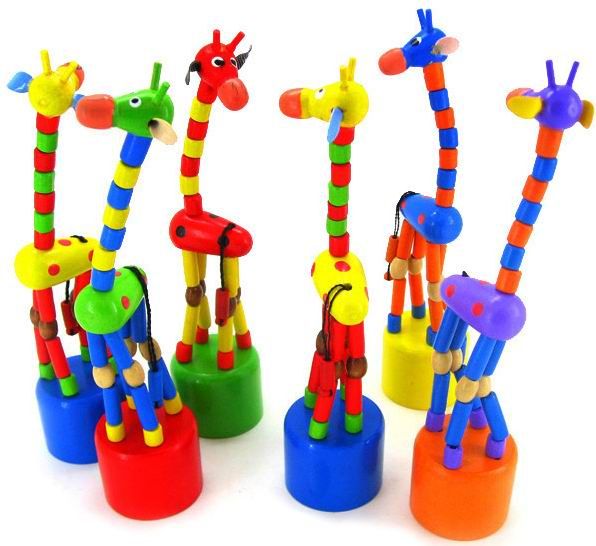 Baby Wooden Push Up Jiggle Puppet Giraffe Finger Toys Assorted Animal
