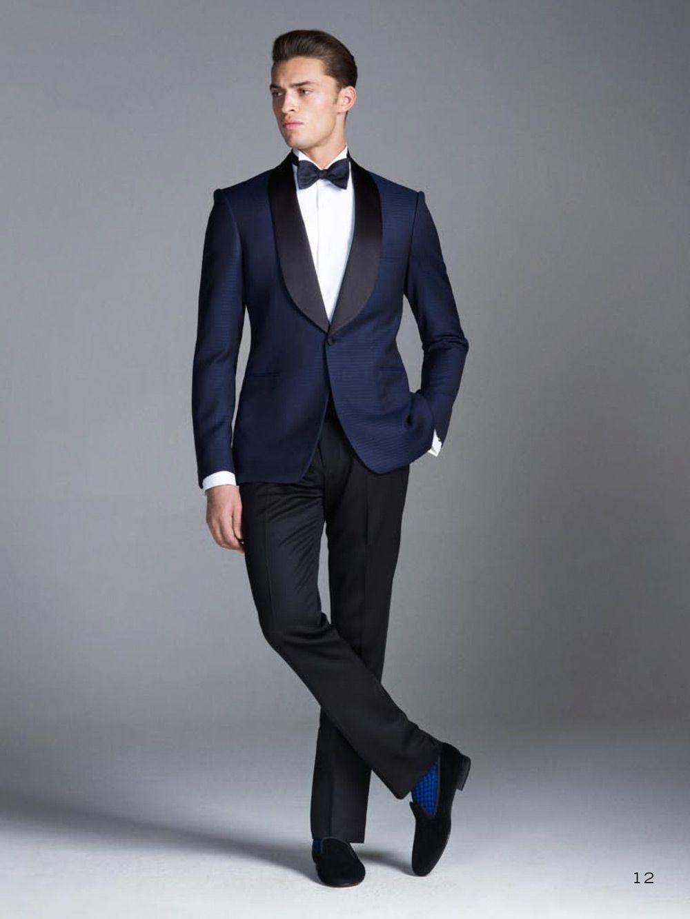 2015 Wedding Suits Navy Blue Groomsmen Best Mens Wedding Prom Formal Suits Shawl Lapel Custom Made Groom Tuxedos Jacket+Pants+Bow Tie Canada 2019 From