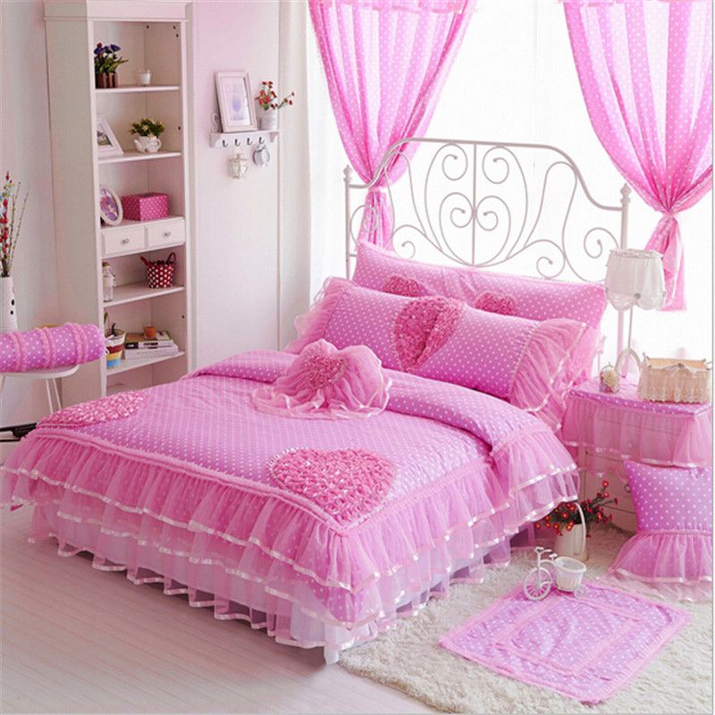 Luxury Cotton Bedding Sets Polka Dot Lace Kids Crib Bedding Duvet