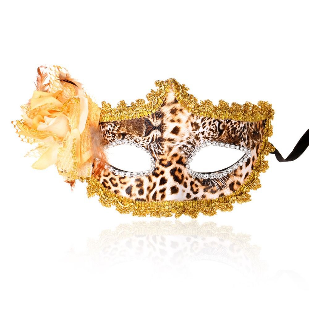 Fancy Leopard Masquerade Party Venetian Profile Flower Half Face