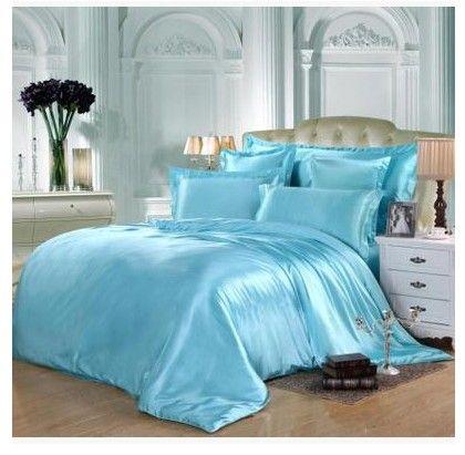 Aqua Silk Bedding Set Green Blue Satin Super King Size Queen Full