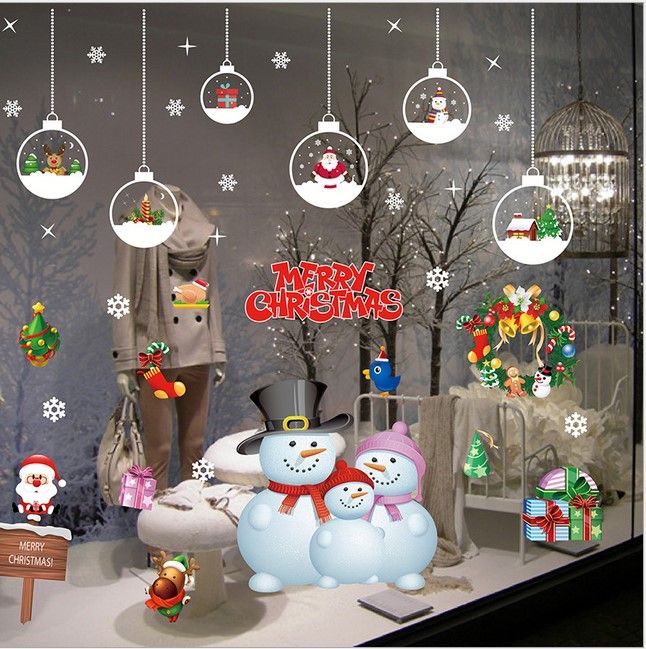 Christmas Snowman Snowflake Window Art Wall Sticker Decals Decoration DIY 