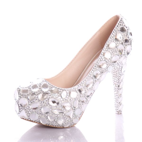 Fancy Bridal Crystal Diamond Rhinestone Platform Shoes Wedding