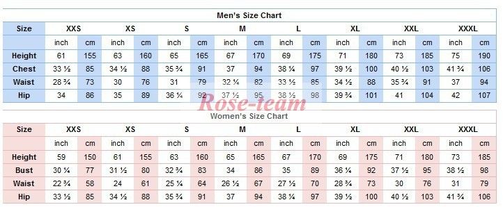 Saf Uniform Size Chart