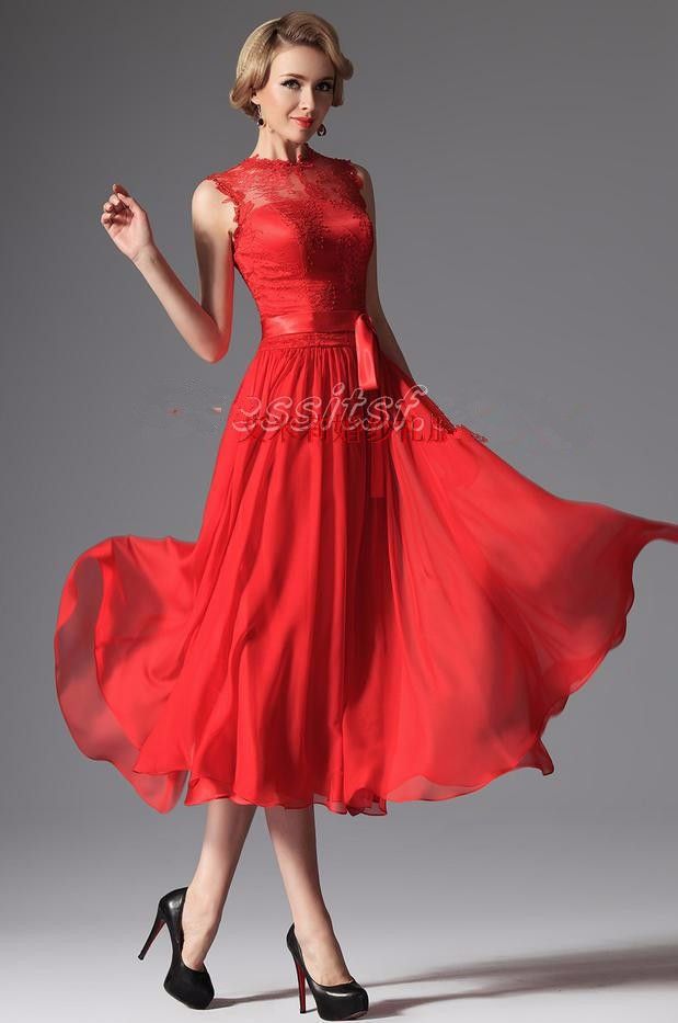 Vestido de fiesta / cóctel de manga corta media pierna de mujer -  Tbdress.com